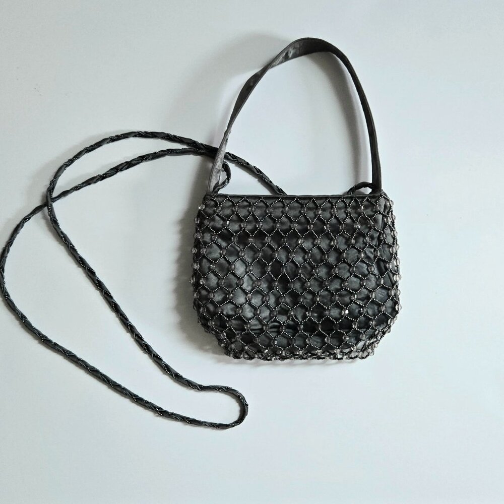 Black and Gray Beaded Crossbody Evening Handbag